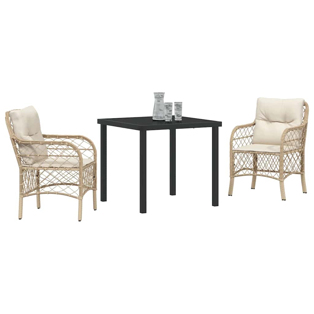 Tuin eettafelset met kussen 3 pcs Beige poly rattan is nu te koop bij PeponiXL, paradijselijk wonen!