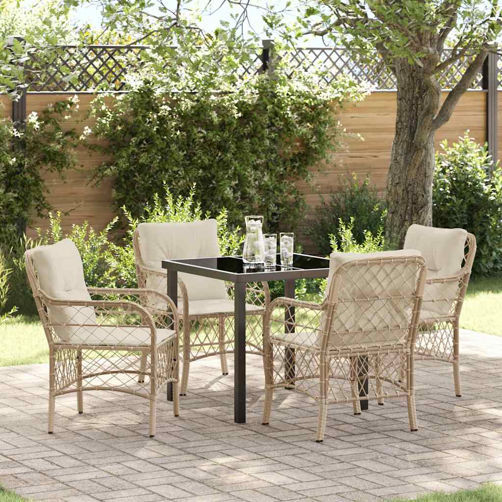Tuin eettafelset met kussen 5 pcs Beige poly rattan is nu te koop bij PeponiXL, paradijselijk wonen!