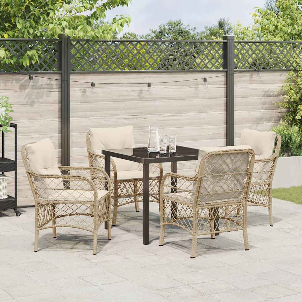 Tuin eettafelset met kussen 5 pcs Beige poly rattan is nu te koop bij PeponiXL, paradijselijk wonen!