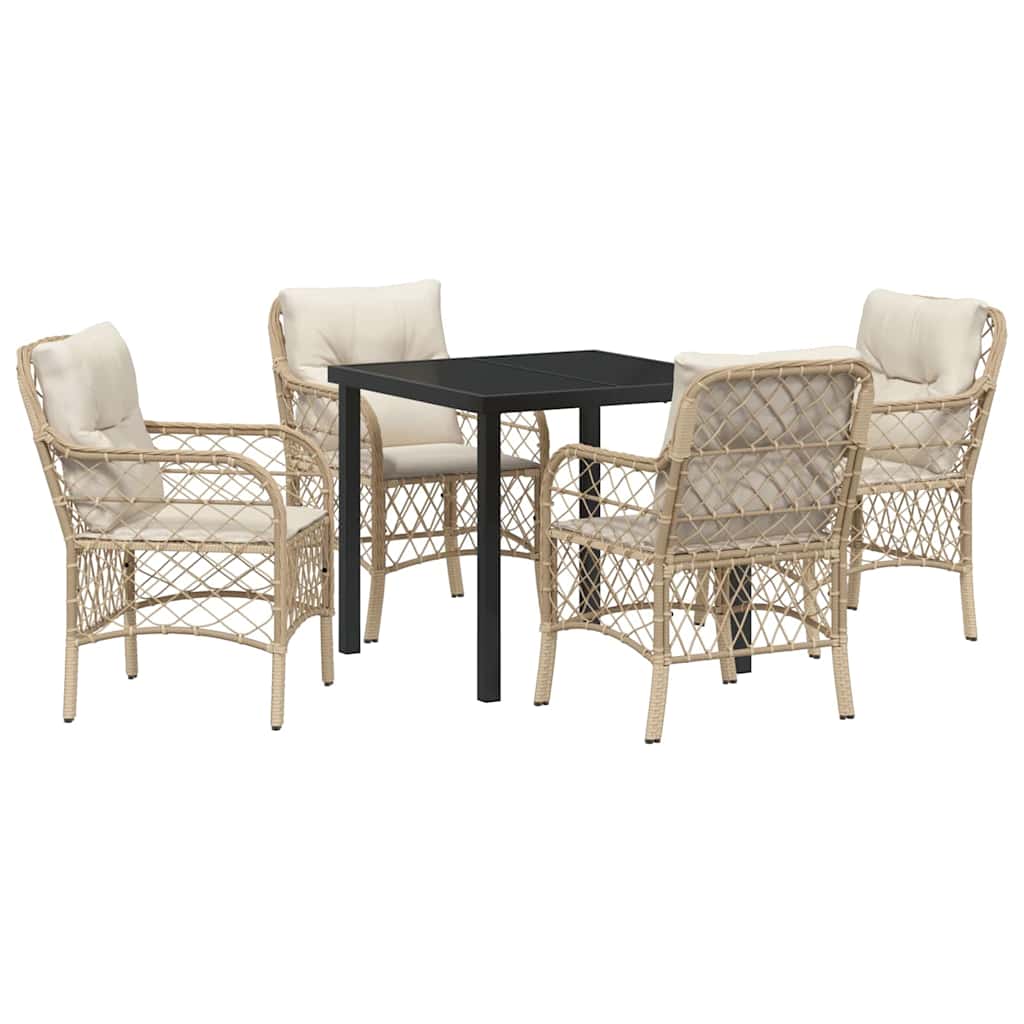 Tuin eettafelset met kussen 5 pcs Beige poly rattan is nu te koop bij PeponiXL, paradijselijk wonen!