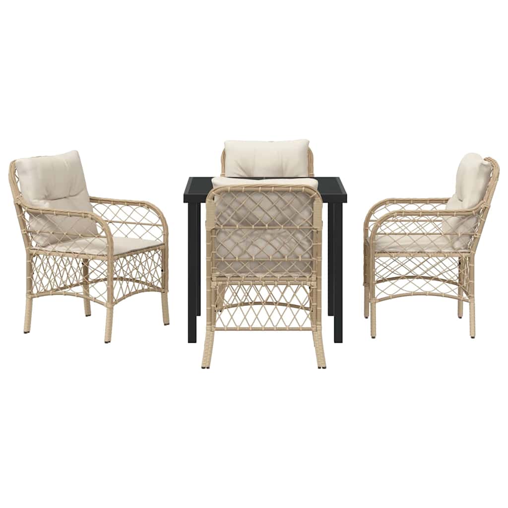Tuin eettafelset met kussen 5 pcs Beige poly rattan is nu te koop bij PeponiXL, paradijselijk wonen!