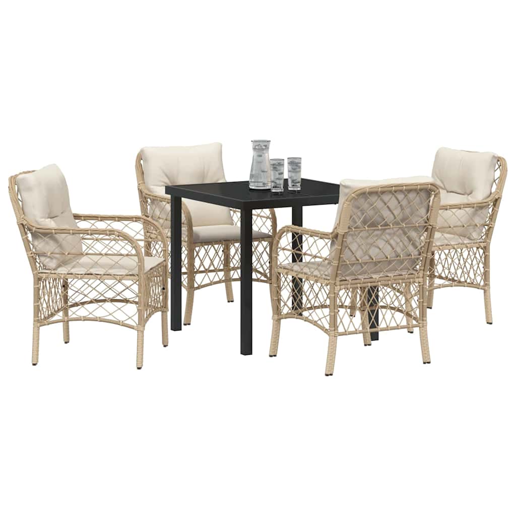 Tuin eettafelset met kussen 5 pcs Beige poly rattan is nu te koop bij PeponiXL, paradijselijk wonen!
