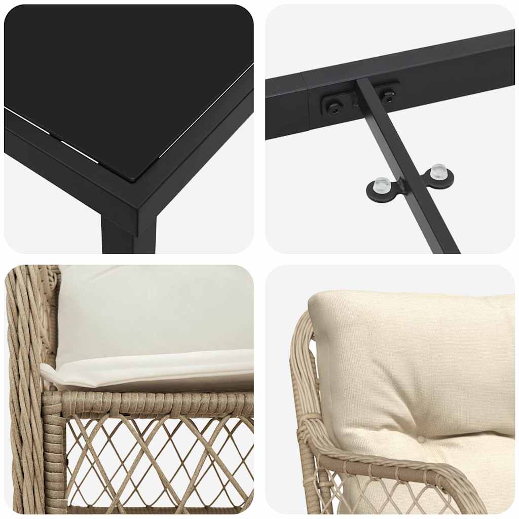Tuin eettafelset met kussen 7 pcs Beige poly rattan is nu te koop bij PeponiXL, paradijselijk wonen!
