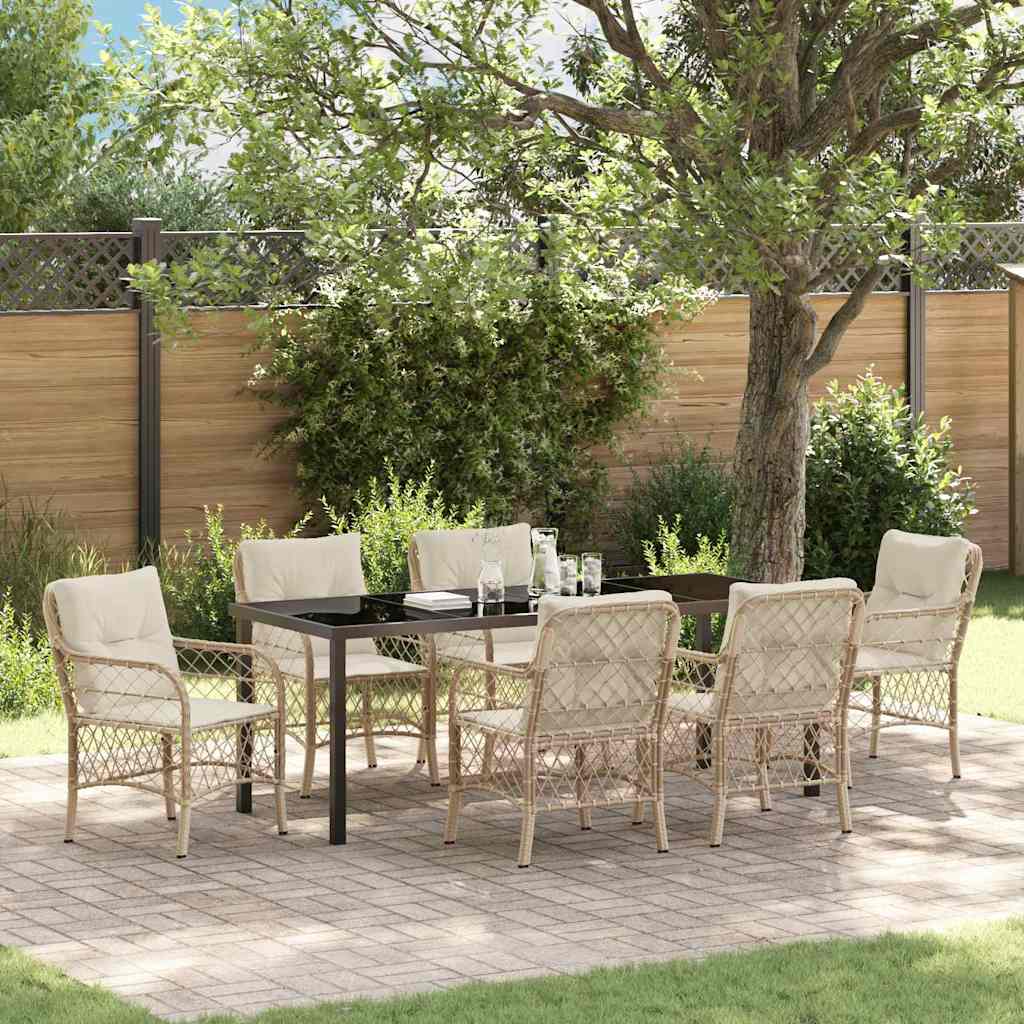 Tuin eettafelset met kussen 7 pcs Beige poly rattan is nu te koop bij PeponiXL, paradijselijk wonen!