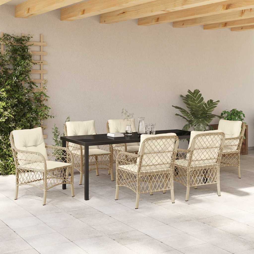 Tuin eettafelset met kussen 7 pcs Beige poly rattan is nu te koop bij PeponiXL, paradijselijk wonen!