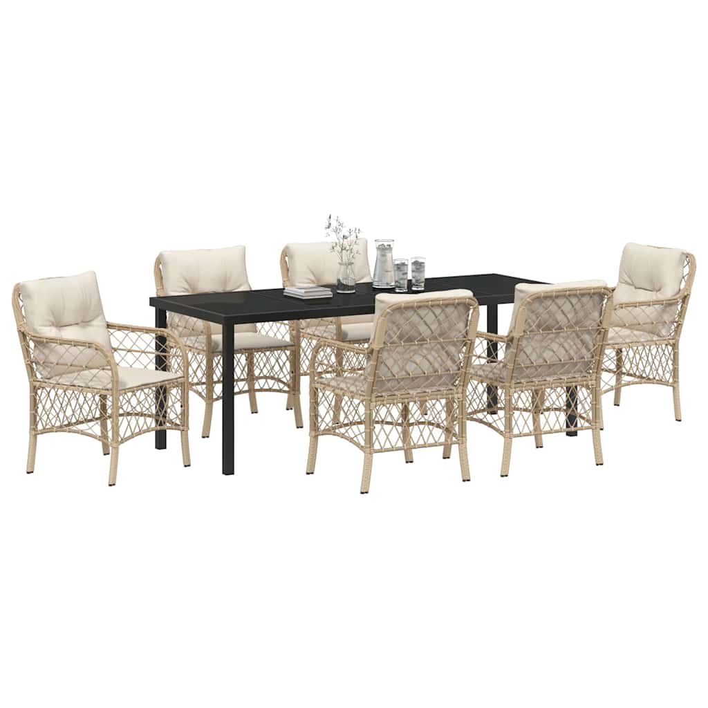 Tuin eettafelset met kussen 7 pcs Beige poly rattan is nu te koop bij PeponiXL, paradijselijk wonen!