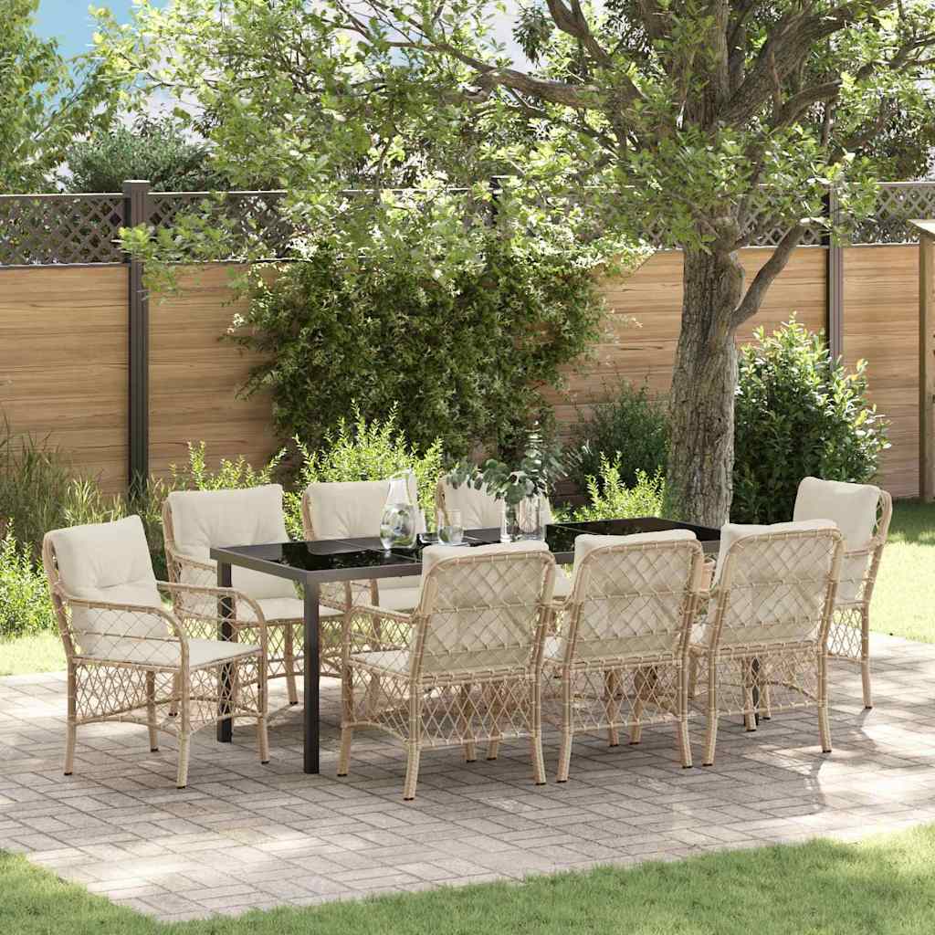 Tuin eettafelset met kussen 9 pcs Beige poly rattan is nu te koop bij PeponiXL, paradijselijk wonen!