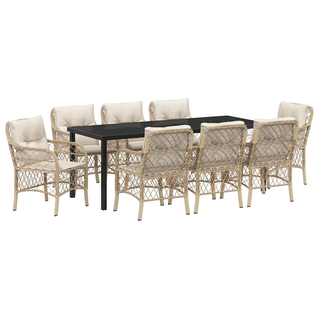 Tuin eettafelset met kussen 9 pcs Beige poly rattan is nu te koop bij PeponiXL, paradijselijk wonen!