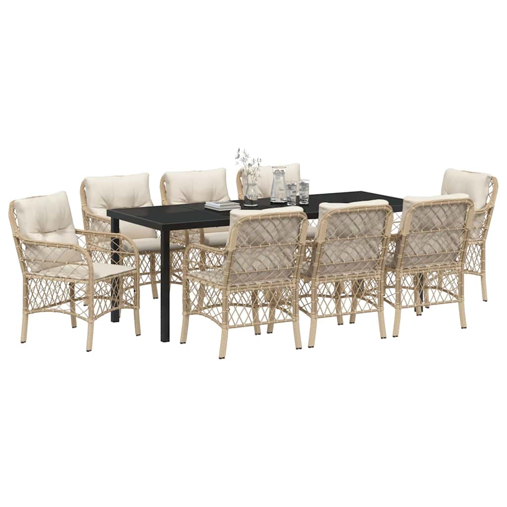 Tuin eettafelset met kussen 9 pcs Beige poly rattan is nu te koop bij PeponiXL, paradijselijk wonen!