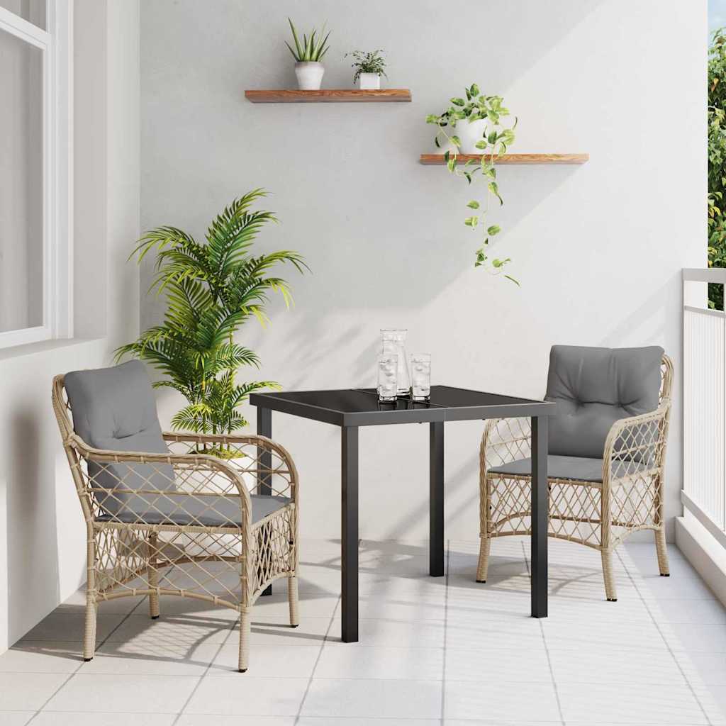 Tuin eettafelset met kussen 3 pcs Beige poly rattan is nu te koop bij PeponiXL, paradijselijk wonen!
