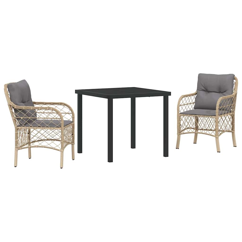 Tuin eettafelset met kussen 3 pcs Beige poly rattan is nu te koop bij PeponiXL, paradijselijk wonen!