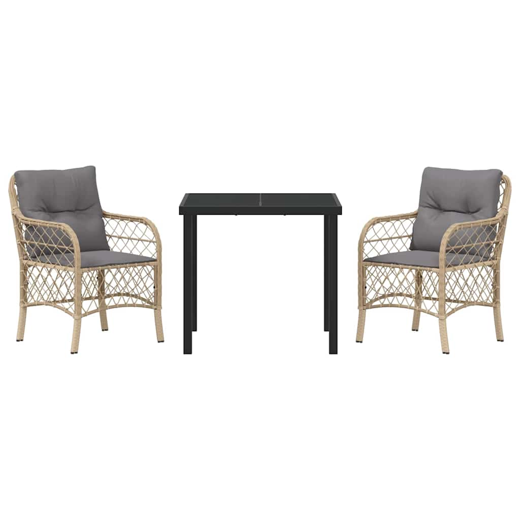 Tuin eettafelset met kussen 3 pcs Beige poly rattan is nu te koop bij PeponiXL, paradijselijk wonen!
