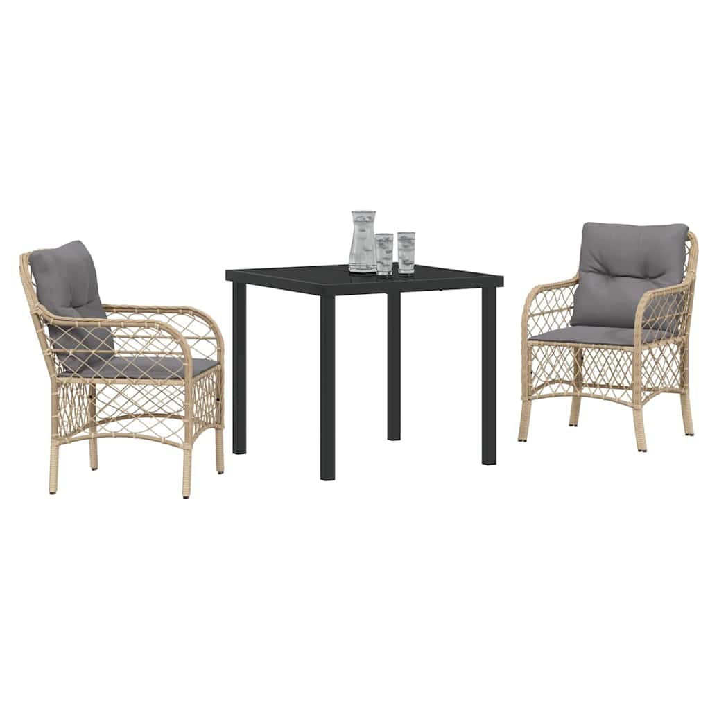 Tuin eettafelset met kussen 3 pcs Beige poly rattan is nu te koop bij PeponiXL, paradijselijk wonen!