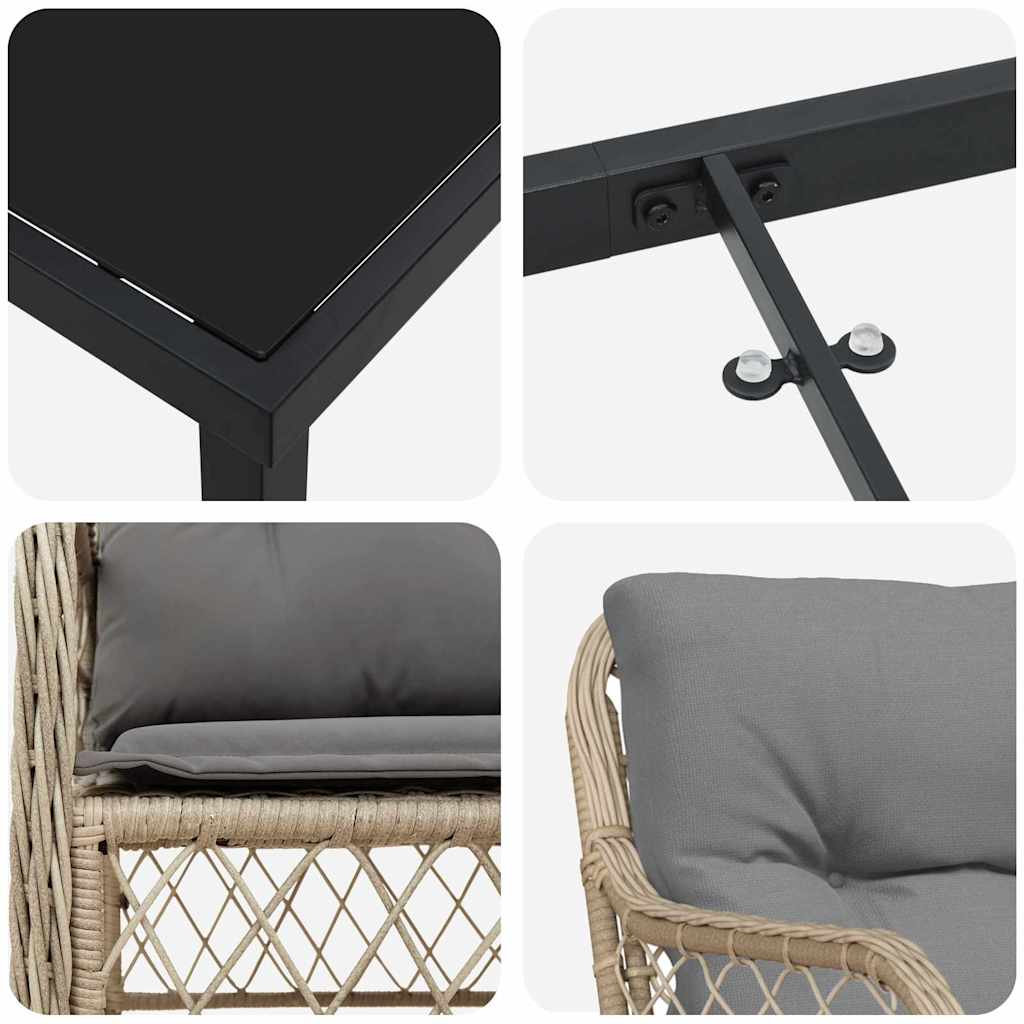 Tuin eettafelset met kussen 5 pcs Beige poly rattan is nu te koop bij PeponiXL, paradijselijk wonen!