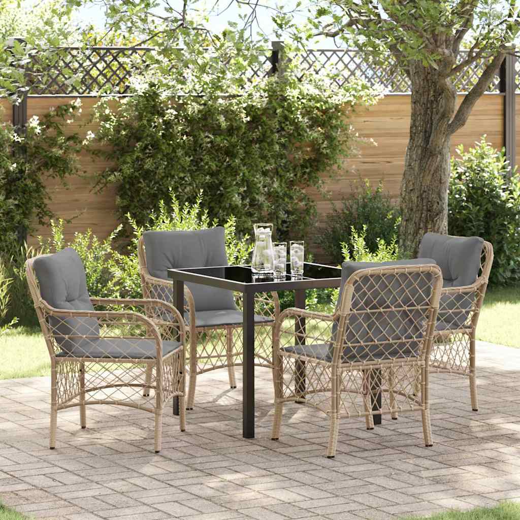 Tuin eettafelset met kussen 5 pcs Beige poly rattan is nu te koop bij PeponiXL, paradijselijk wonen!