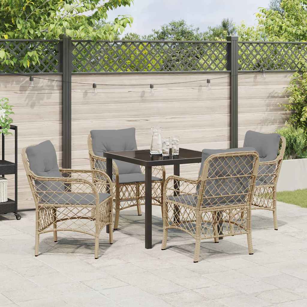 Tuin eettafelset met kussen 5 pcs Beige poly rattan is nu te koop bij PeponiXL, paradijselijk wonen!