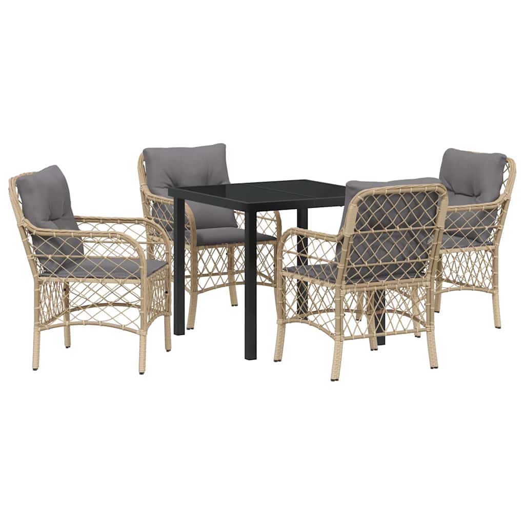 Tuin eettafelset met kussen 5 pcs Beige poly rattan is nu te koop bij PeponiXL, paradijselijk wonen!