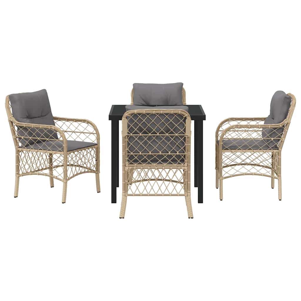 Tuin eettafelset met kussen 5 pcs Beige poly rattan is nu te koop bij PeponiXL, paradijselijk wonen!