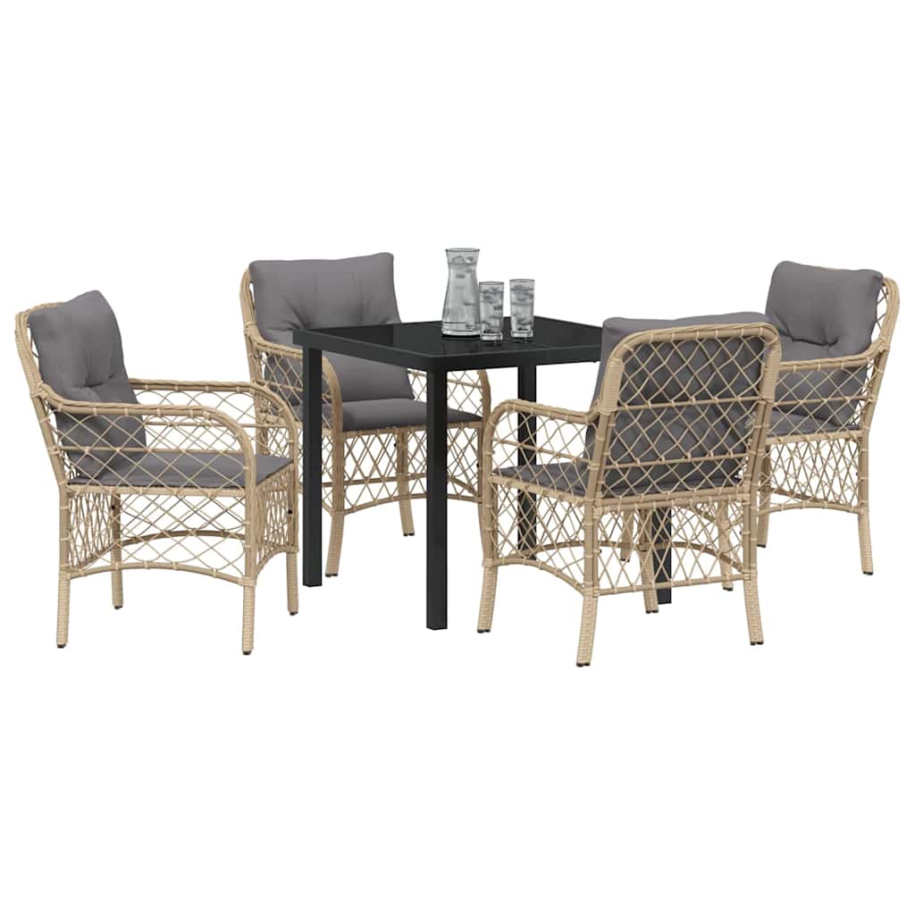 Tuin eettafelset met kussen 5 pcs Beige poly rattan is nu te koop bij PeponiXL, paradijselijk wonen!