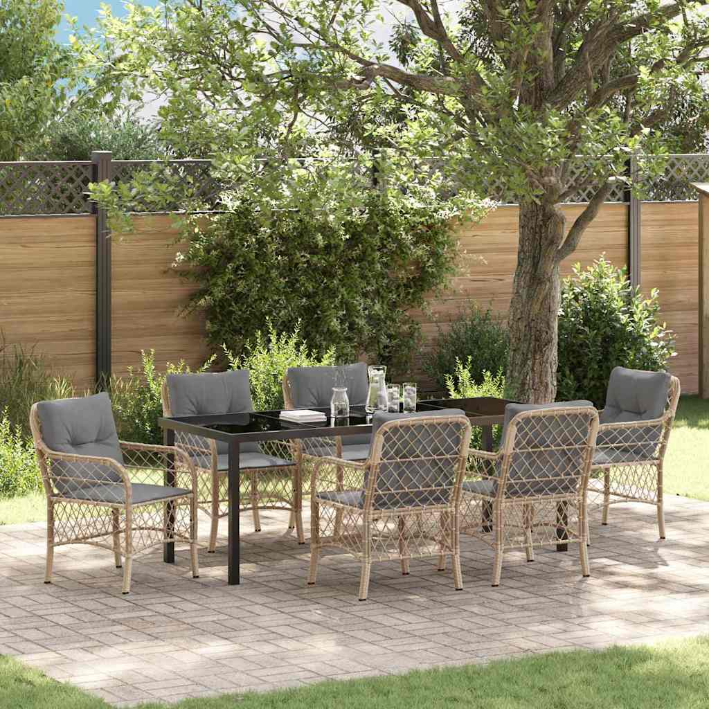Tuin eettafelset met kussen 7 pcs Beige poly rattan is nu te koop bij PeponiXL, paradijselijk wonen!