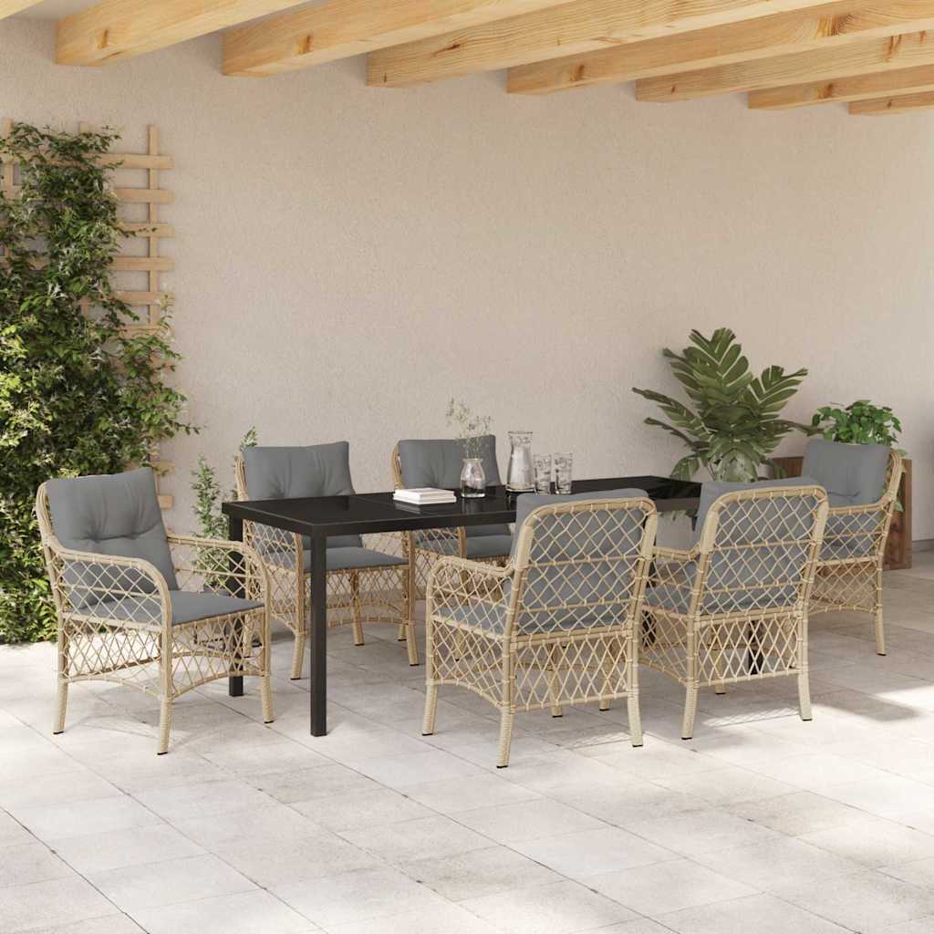 Tuin eettafelset met kussen 7 pcs Beige poly rattan is nu te koop bij PeponiXL, paradijselijk wonen!