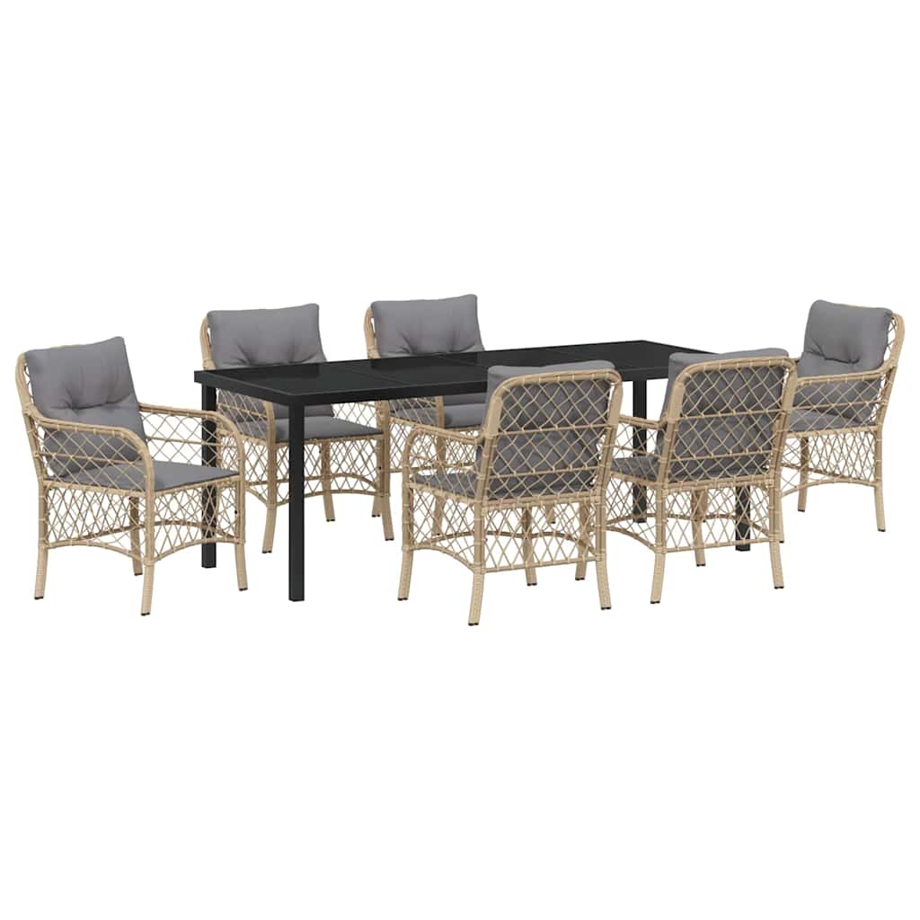 Tuin eettafelset met kussen 7 pcs Beige poly rattan is nu te koop bij PeponiXL, paradijselijk wonen!