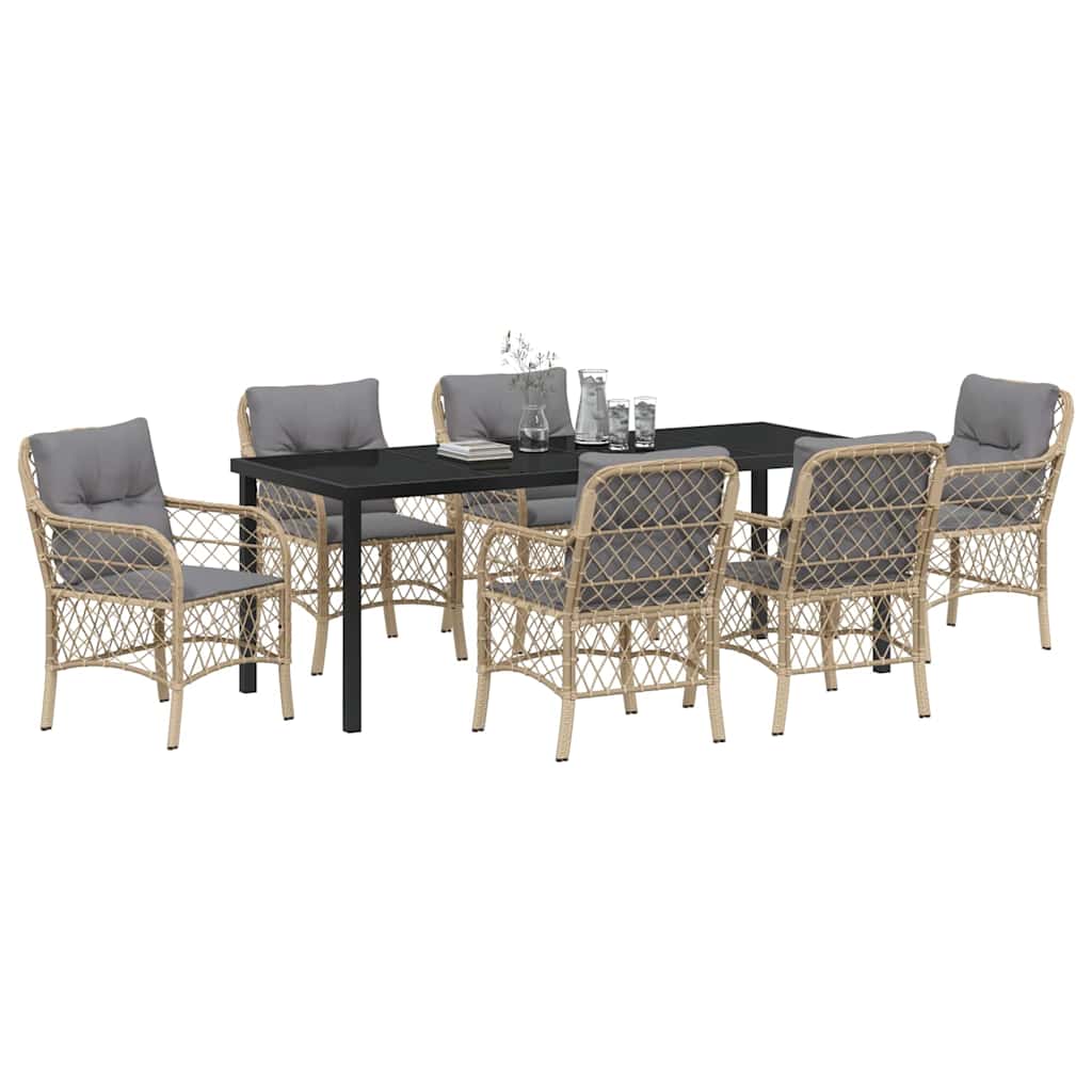 Tuin eettafelset met kussen 7 pcs Beige poly rattan is nu te koop bij PeponiXL, paradijselijk wonen!