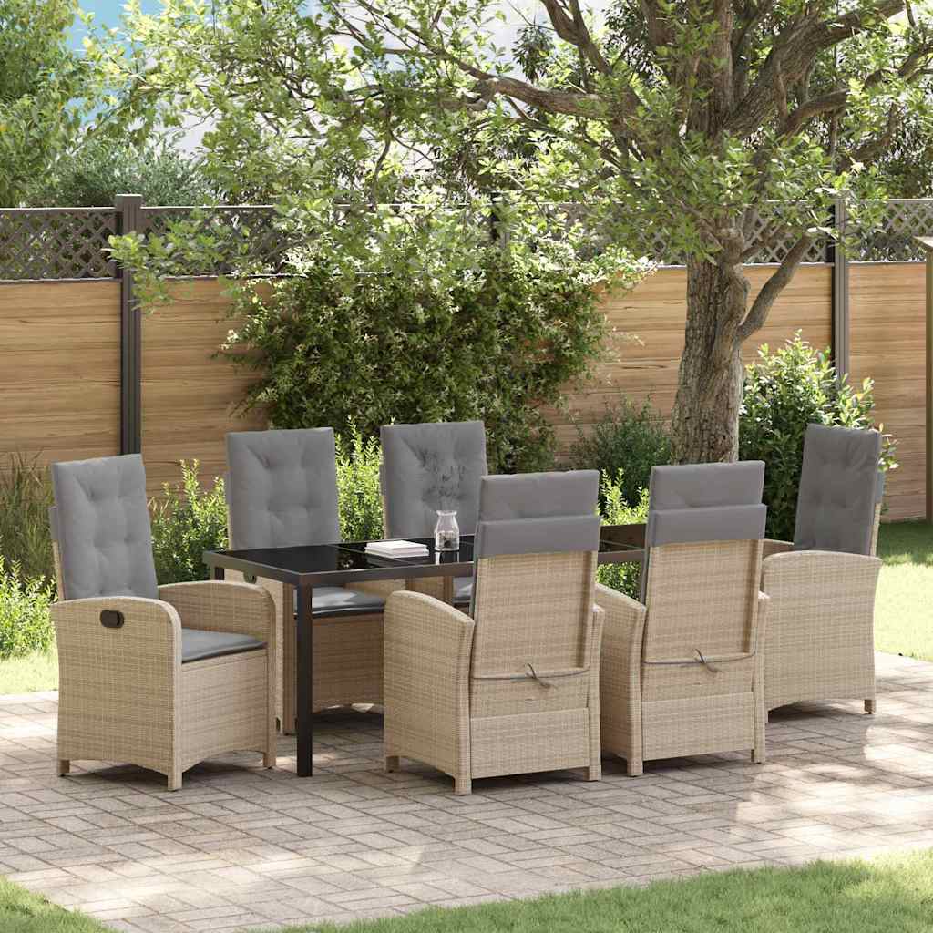 Tuin eettafelset met kussen 7 pcs Beige poly rattan is nu te koop bij PeponiXL, paradijselijk wonen!