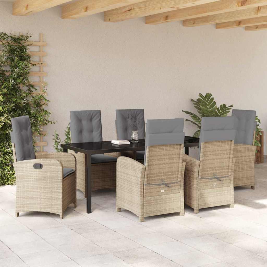 Tuin eettafelset met kussen 7 pcs Beige poly rattan is nu te koop bij PeponiXL, paradijselijk wonen!