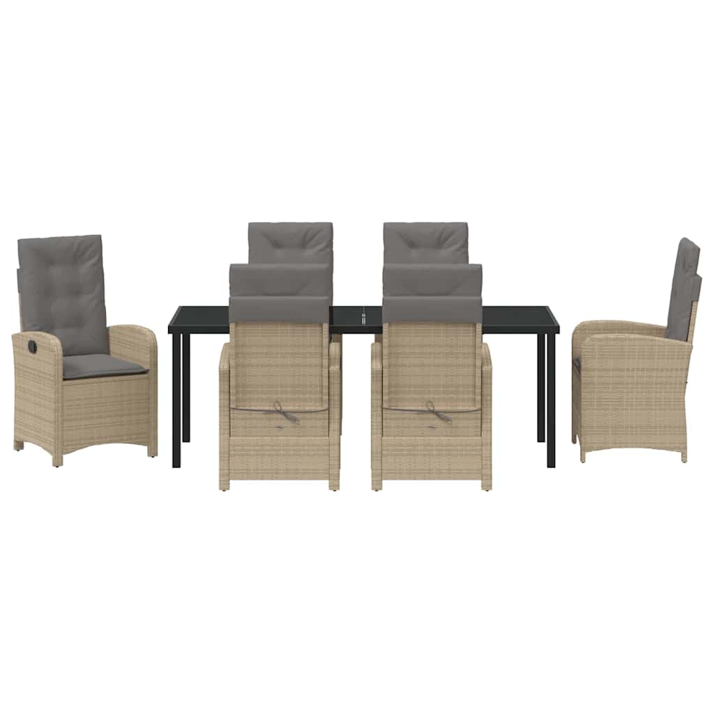 Tuin eettafelset met kussen 7 pcs Beige poly rattan is nu te koop bij PeponiXL, paradijselijk wonen!