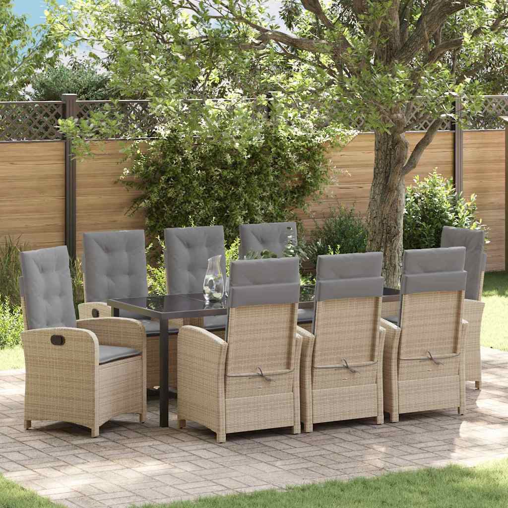 Tuin eettafelset met kussen 9 pcs Beige poly rattan is nu te koop bij PeponiXL, paradijselijk wonen!