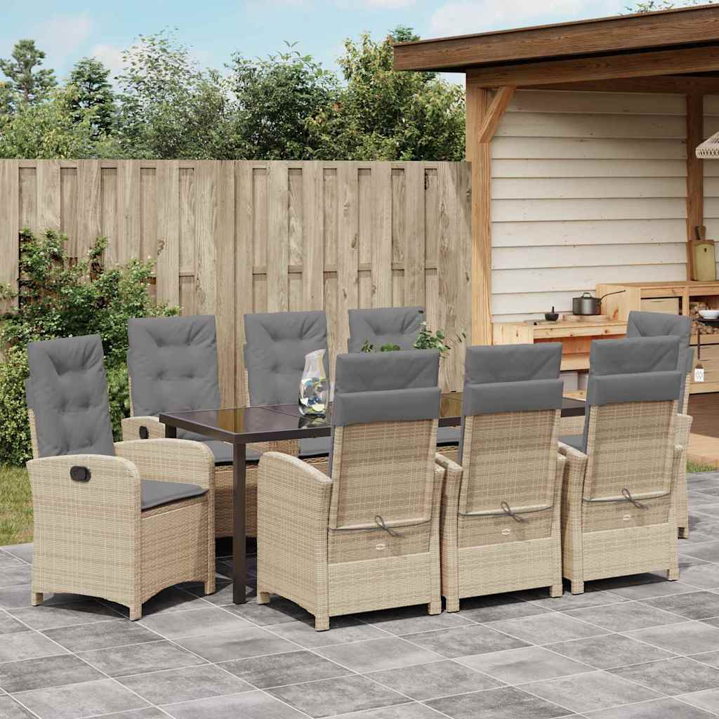 Tuin eettafelset met kussen 9 pcs Beige poly rattan is nu te koop bij PeponiXL, paradijselijk wonen!