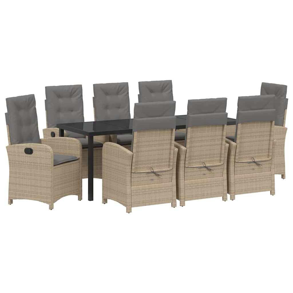 Tuin eettafelset met kussen 9 pcs Beige poly rattan is nu te koop bij PeponiXL, paradijselijk wonen!