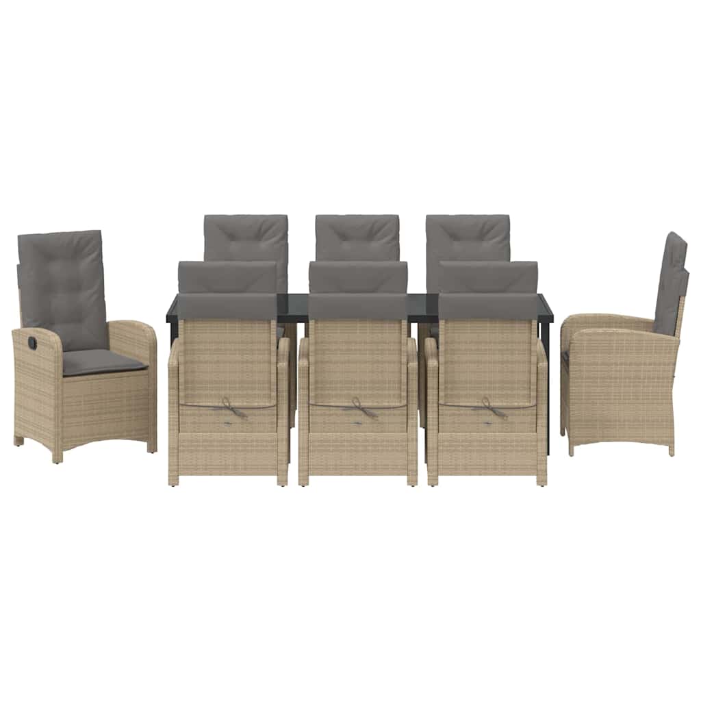 Tuin eettafelset met kussen 9 pcs Beige poly rattan is nu te koop bij PeponiXL, paradijselijk wonen!