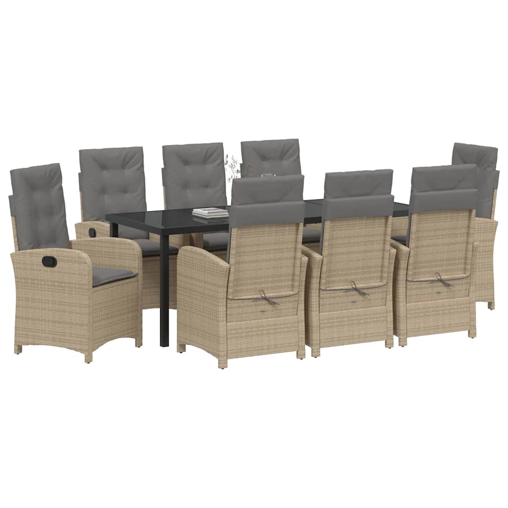 Tuin eettafelset met kussen 9 pcs Beige poly rattan is nu te koop bij PeponiXL, paradijselijk wonen!