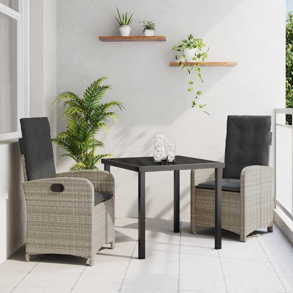 Tuin eettafelset met kussen 3 pcs Lichtgrijs poly rattan is nu te koop bij PeponiXL, paradijselijk wonen!