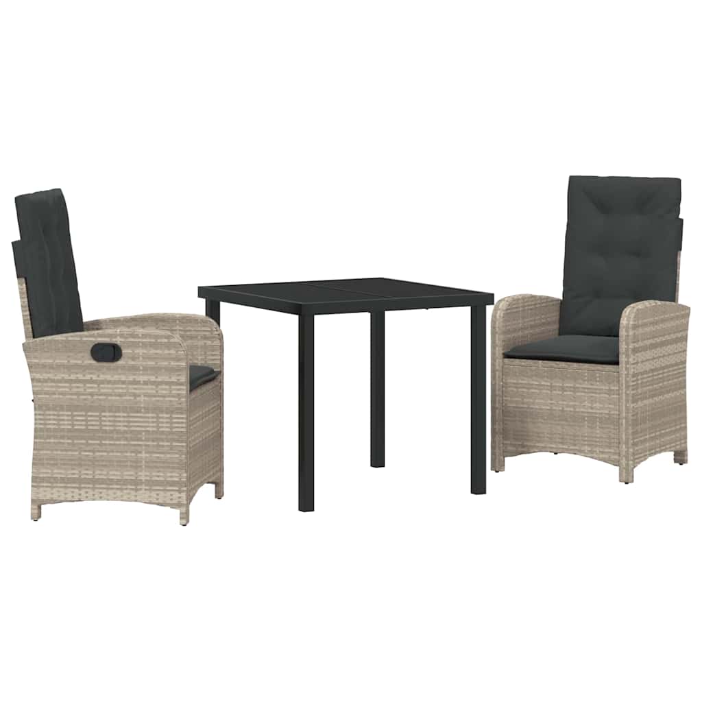 Tuin eettafelset met kussen 3 pcs Lichtgrijs poly rattan is nu te koop bij PeponiXL, paradijselijk wonen!