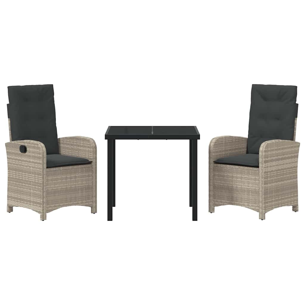 Tuin eettafelset met kussen 3 pcs Lichtgrijs poly rattan is nu te koop bij PeponiXL, paradijselijk wonen!
