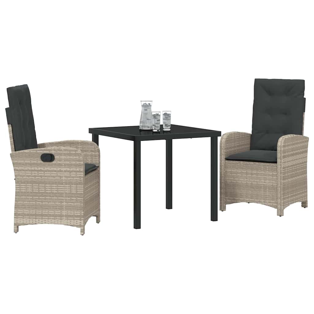 Tuin eettafelset met kussen 3 pcs Lichtgrijs poly rattan is nu te koop bij PeponiXL, paradijselijk wonen!