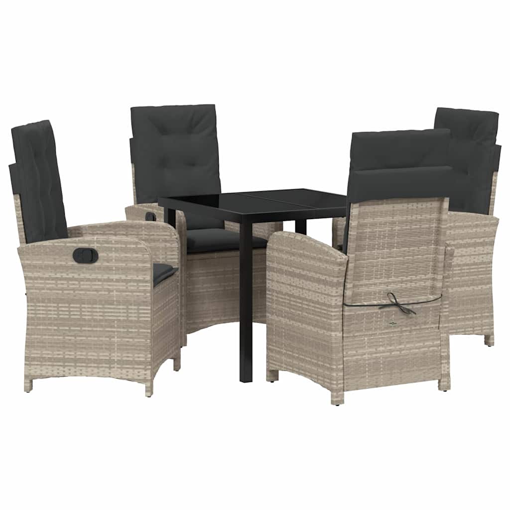 Tuin eettafelset met kussen 5 pcs Lichtgrijs poly rattan is nu te koop bij PeponiXL, paradijselijk wonen!