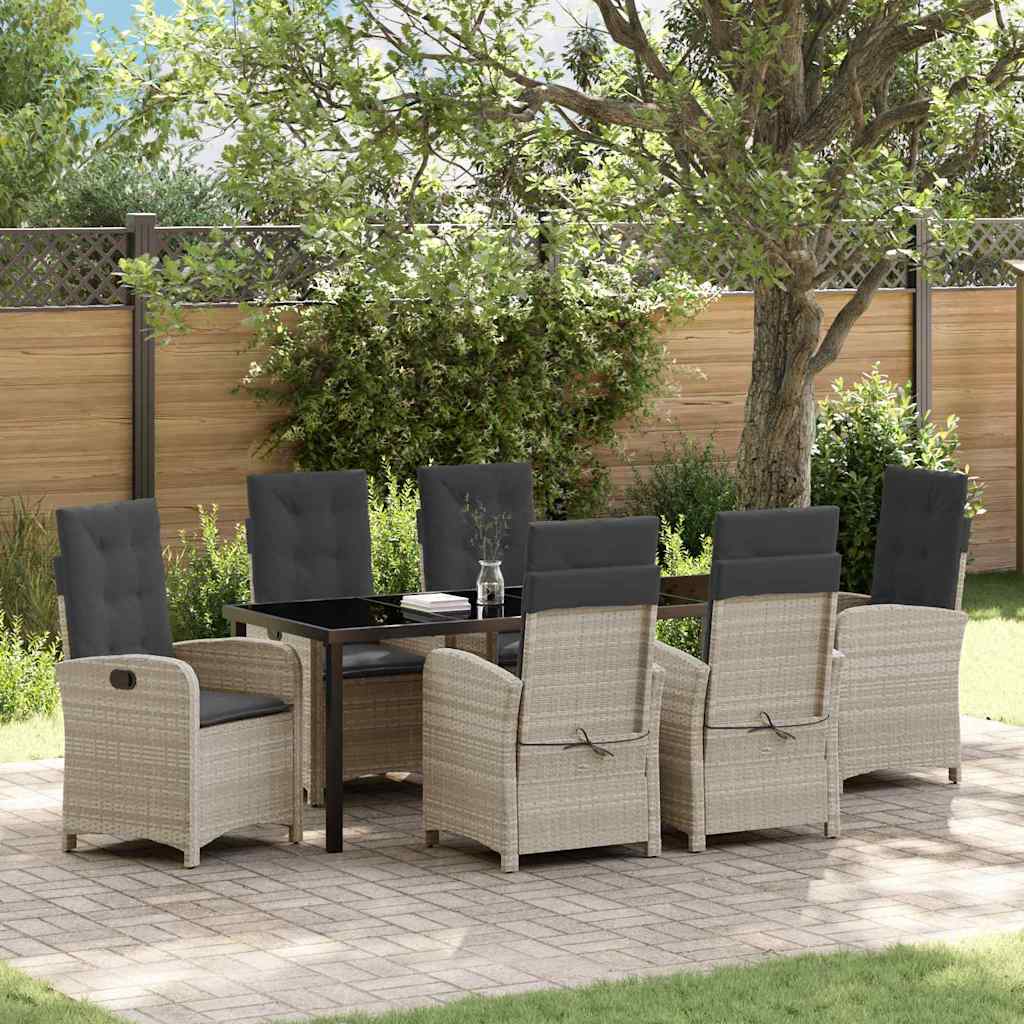 Tuin eettafelset met kussen 7 pcs Lichtgrijs poly rattan is nu te koop bij PeponiXL, paradijselijk wonen!