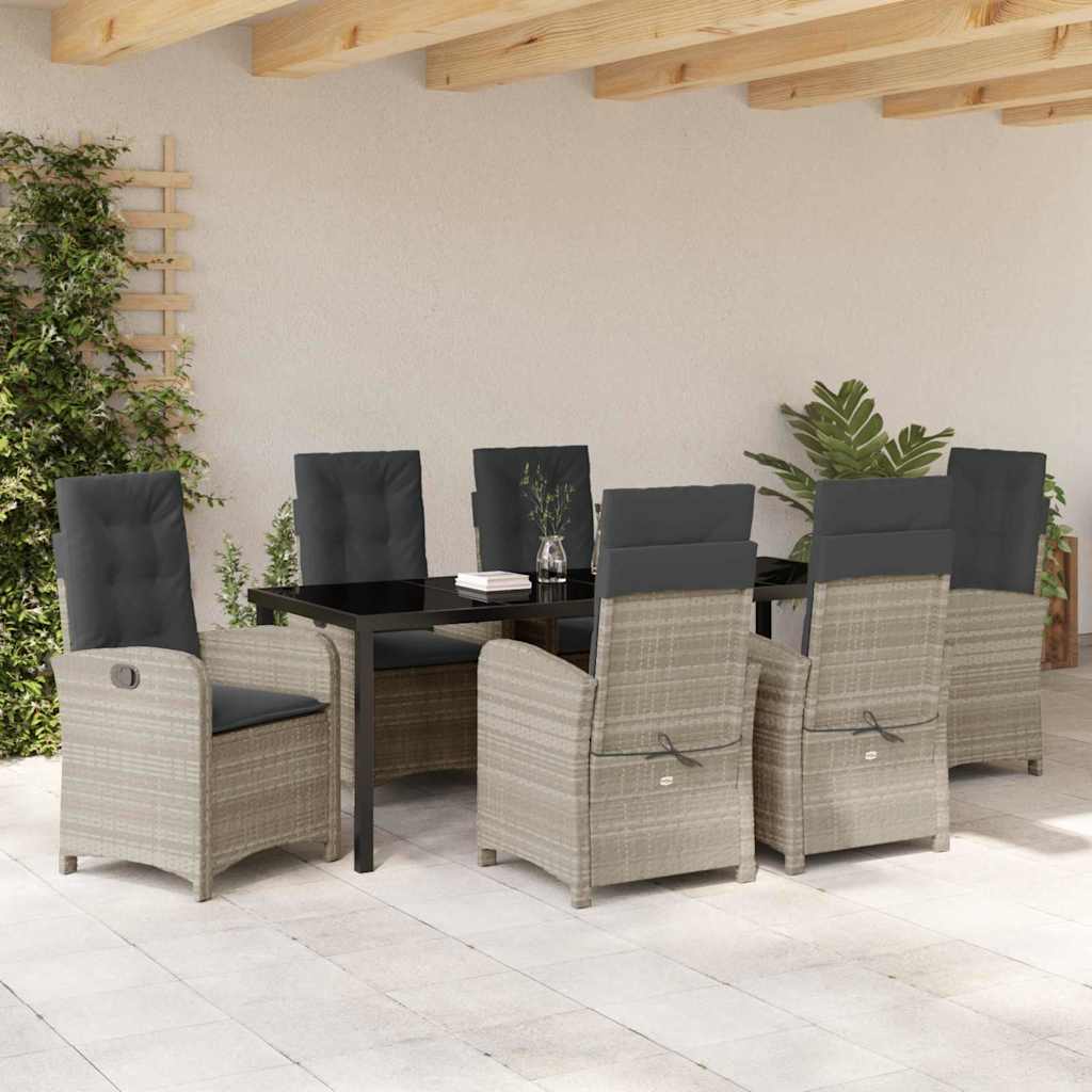 Tuin eettafelset met kussen 7 pcs Lichtgrijs poly rattan is nu te koop bij PeponiXL, paradijselijk wonen!