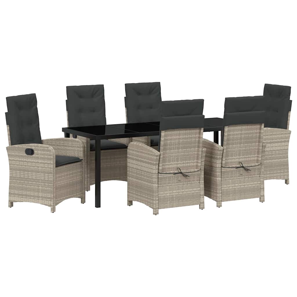 Tuin eettafelset met kussen 7 pcs Lichtgrijs poly rattan is nu te koop bij PeponiXL, paradijselijk wonen!