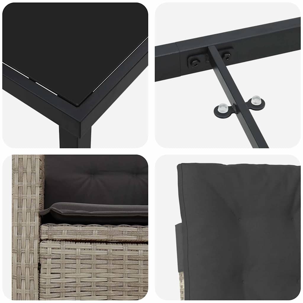 Tuin eettafelset met kussen 9 pcs Lichtgrijs poly rattan is nu te koop bij PeponiXL, paradijselijk wonen!