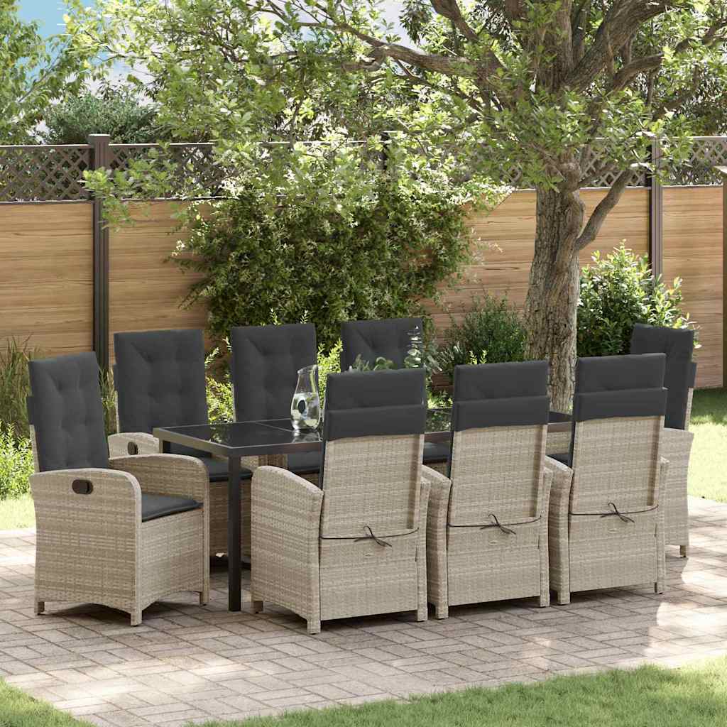 Tuin eettafelset met kussen 9 pcs Lichtgrijs poly rattan is nu te koop bij PeponiXL, paradijselijk wonen!