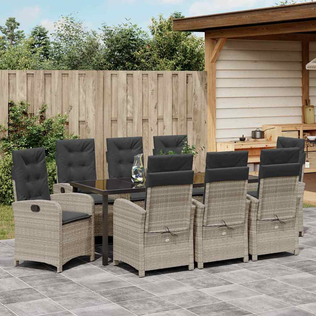 Tuin eettafelset met kussen 9 pcs Lichtgrijs poly rattan is nu te koop bij PeponiXL, paradijselijk wonen!