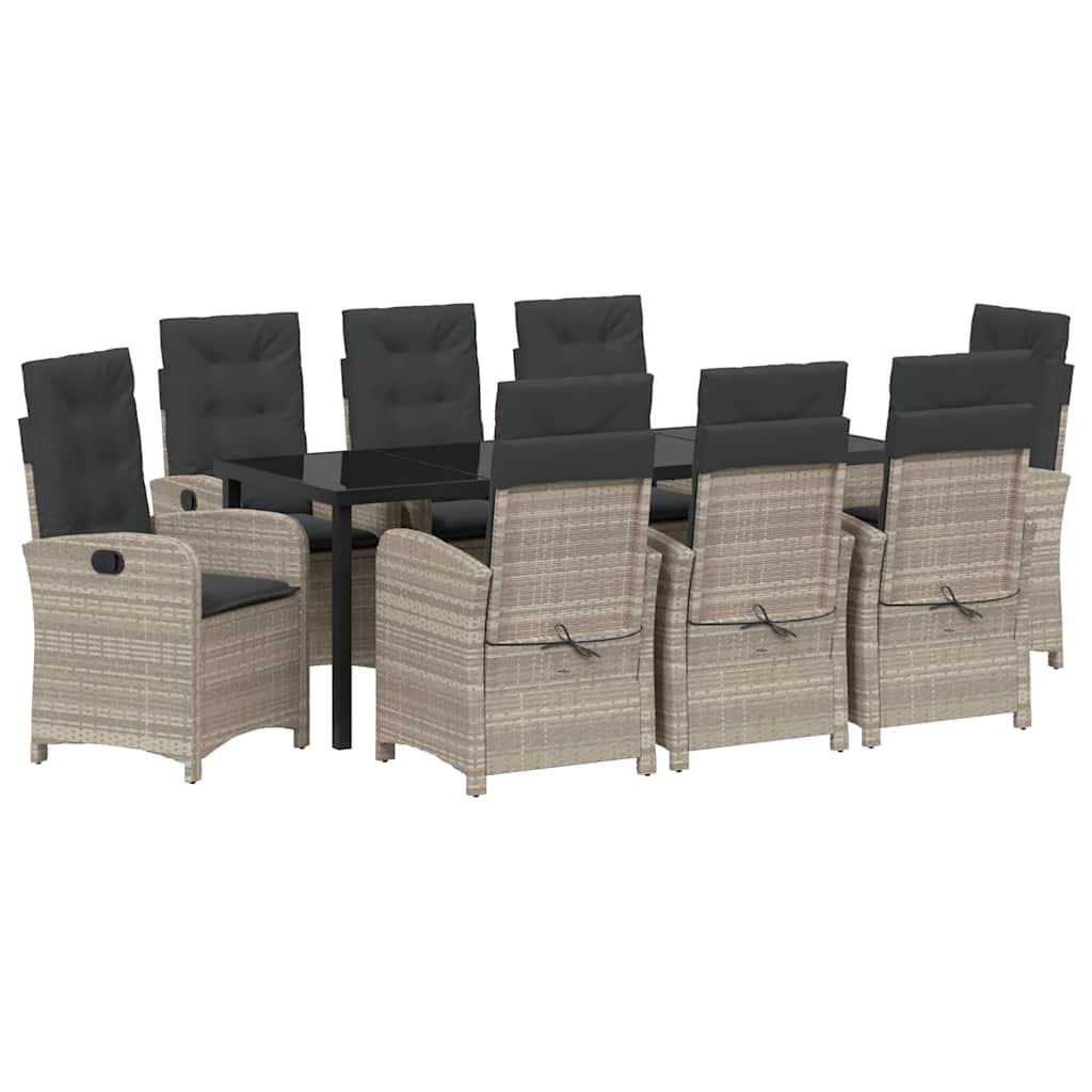 Tuin eettafelset met kussen 9 pcs Lichtgrijs poly rattan is nu te koop bij PeponiXL, paradijselijk wonen!