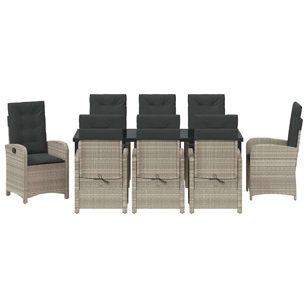 Tuin eettafelset met kussen 9 pcs Lichtgrijs poly rattan is nu te koop bij PeponiXL, paradijselijk wonen!
