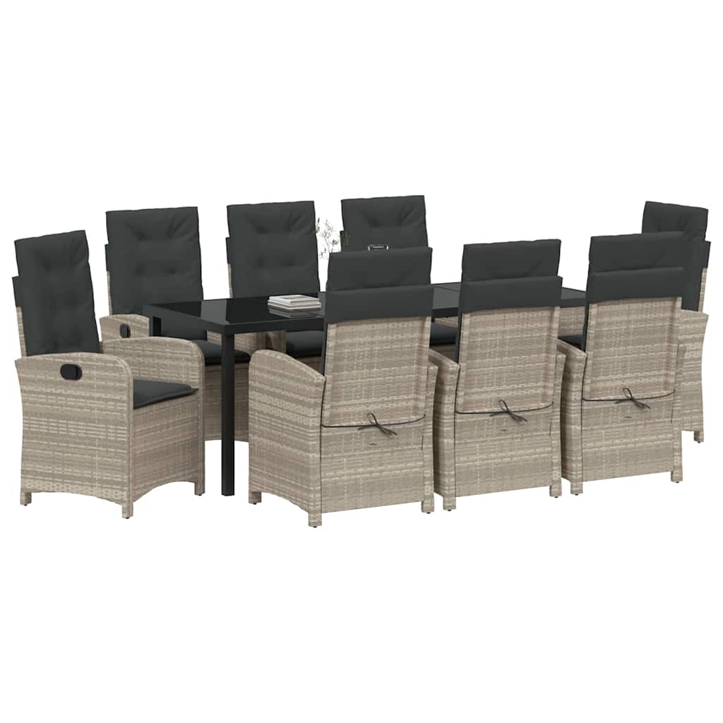 Tuin eettafelset met kussen 9 pcs Lichtgrijs poly rattan is nu te koop bij PeponiXL, paradijselijk wonen!