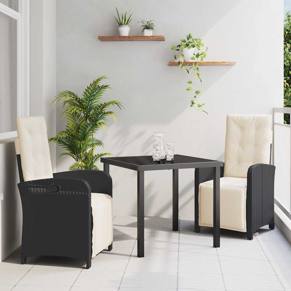 Tuin eettafelset met kussen 3 pcs Zwart poly rattan is nu te koop bij PeponiXL, paradijselijk wonen!